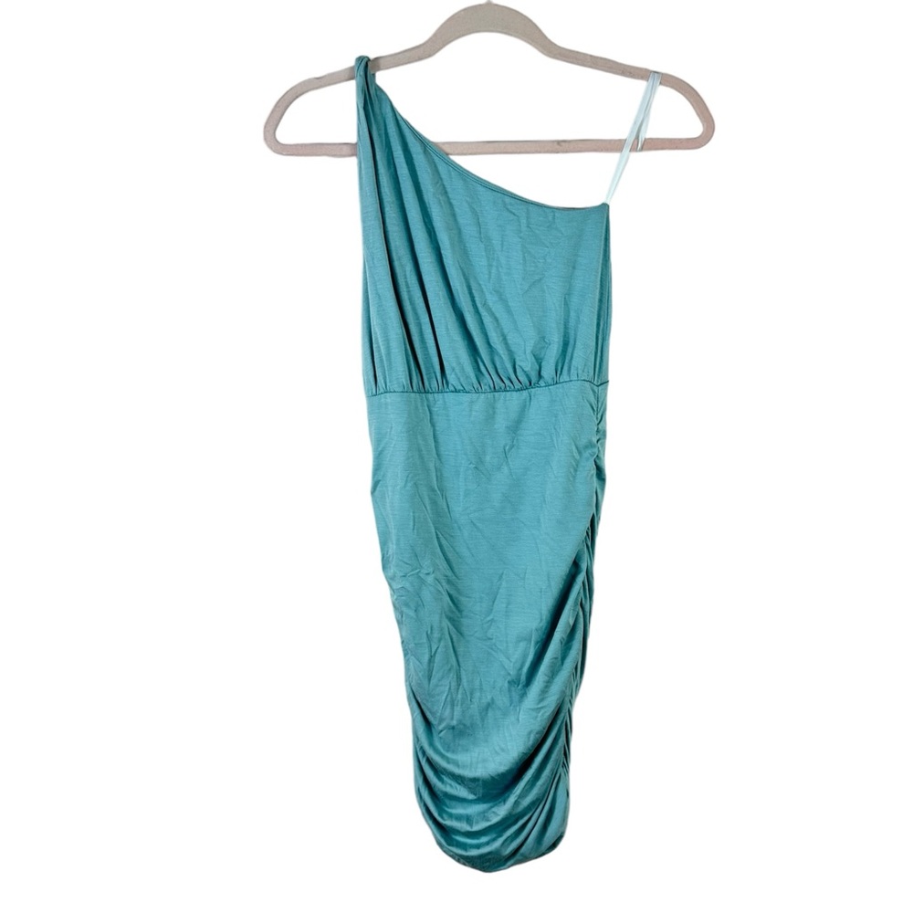 NWT LOVERS + FRIENDS womens size XS blue one shoulder ruched bodycon mini dress